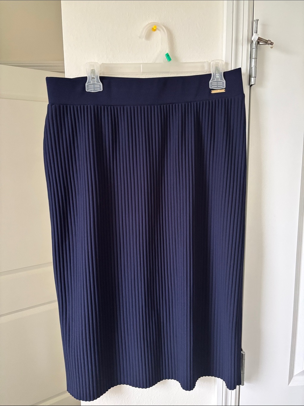 Marc New York Navy Pleated Ribbed Midi Skirt